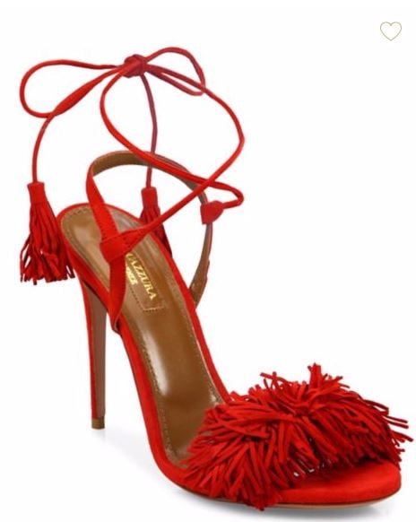 Aquazzura fringe red sandals sale