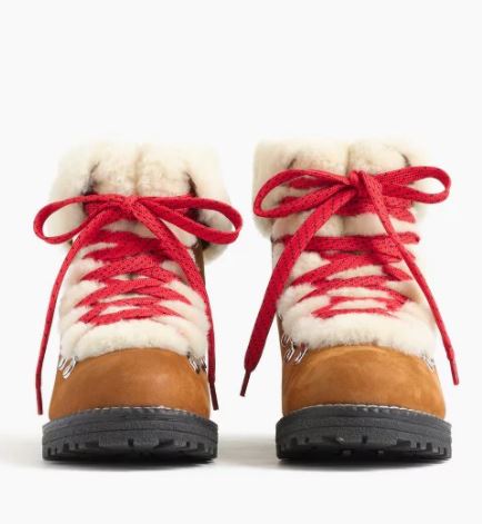 Jcrew nordic shearling boots with red laces