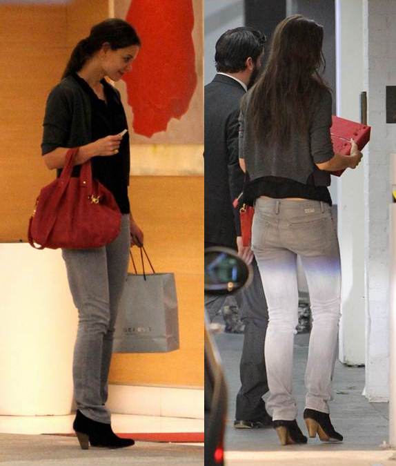 Katie Holmes Goldsign Grey Jeans Misfit Slim Leg Katie Holmes Gray Goldsign Jeans at Soho House West Hollywood 