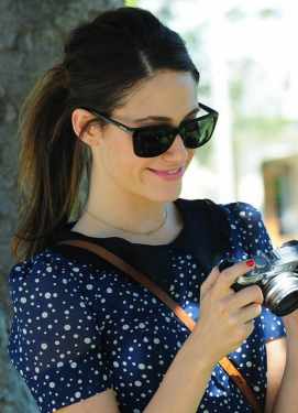 Emmy Rossum in Adina Reyter Tiny Bow Necklace