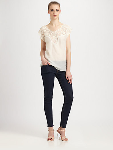 SamLavi Lace top Kourtney Kardashian in White Button Up Shirt   FOUND