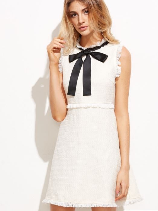 Chanel like White Dress with Black Bow - Shopping and Info