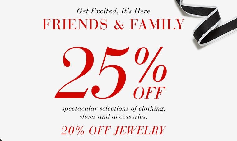 Saks 25% off Friends and Family sale 