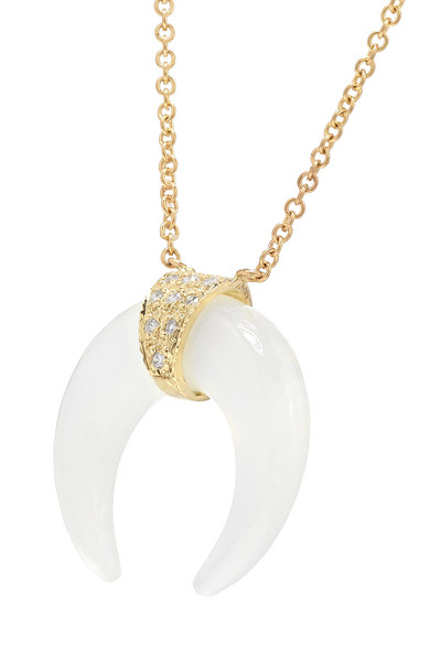 Jacquie Aiche: Mini Double Horn 14-karat gold, moonstone and diamond necklace