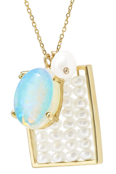 WWAKE: 14-karat gold, pearl and opal necklace